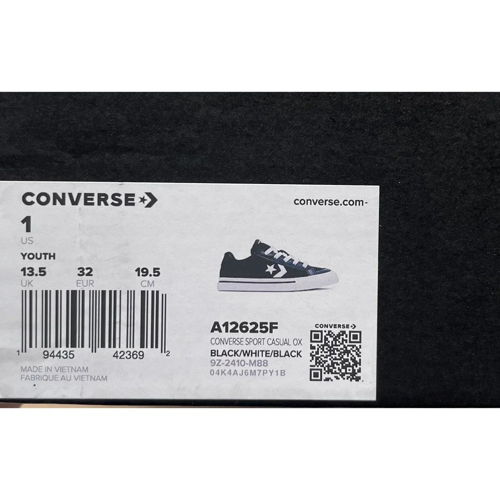 Converse Youth Boys Slip-on Skate Sneaker Size 1 Black-White Canvas Casual Shoes